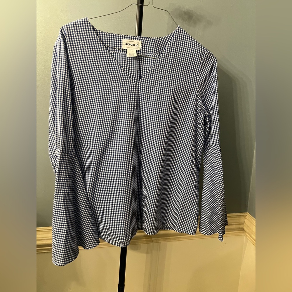 For The‎ Republic Navy Checkered Blouse